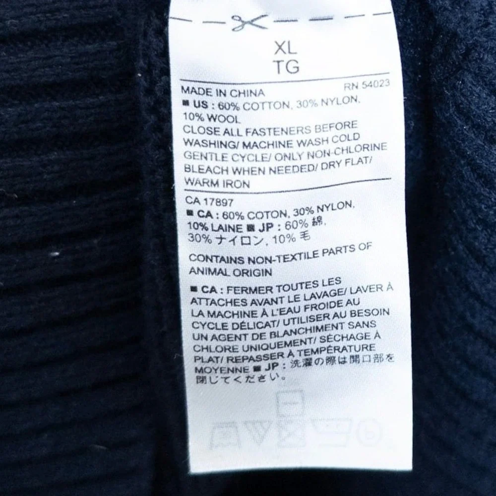 Banana Republic Mens Shawl Collar Pullover Sweater Size XL Navy‎ Preppy Heritage